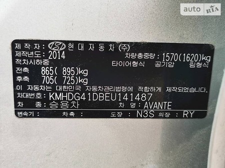 Hyundai Avante 2014  випуску Київ з двигуном 1.6 л бензин седан автомат за 10500 долл. 