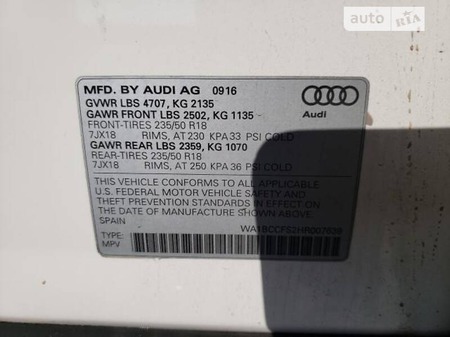 Audi Q3 2017  випуску Київ з двигуном 0 л бензин позашляховик автомат за 16000 долл. 